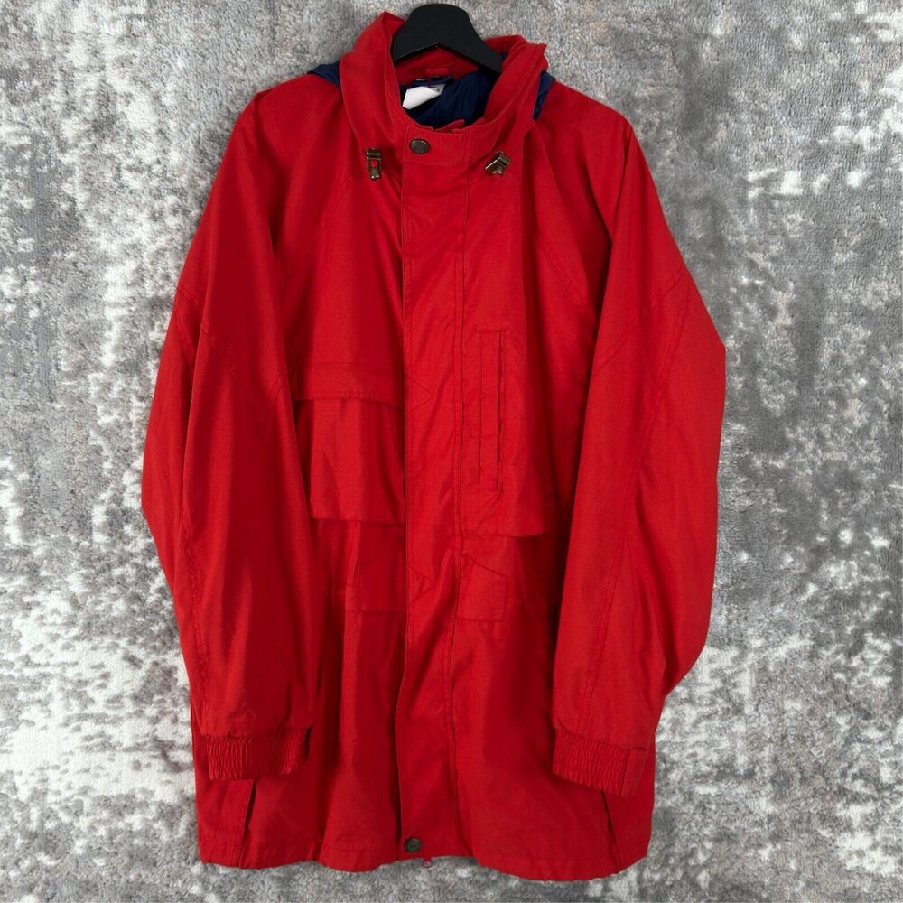 Speedo Mens Sz M Windbreaker Sport System Parka Coat Jacket Hood Zip‎ Red